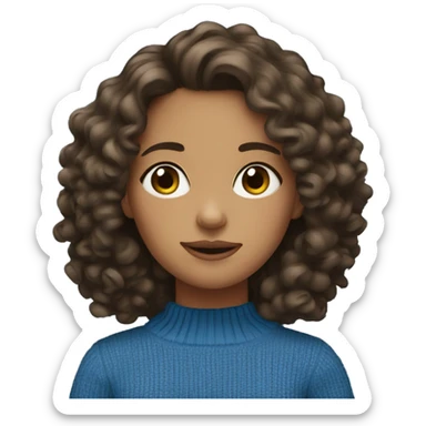 Brunette Girl wearing a blue sweater curly hair sticker
