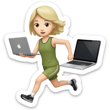 olive running holding a laptop sticker