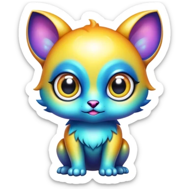 Adorable colorful shiny baby edgy fantasy-animal-hybrid full body, big Eyes sticker