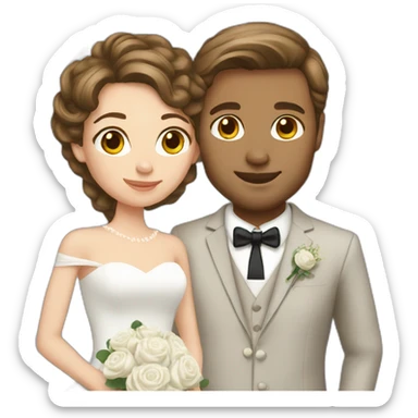 wedding white couple brown hair sticker