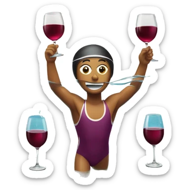 a swimmer swimming a marathon in a glass of wine. sticker
