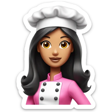 Barbie chef black hair pink chef hat sticker