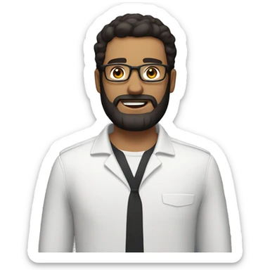 A man with dark hair and a beard now add aviator glasses with a little pane in the backgrond sticker