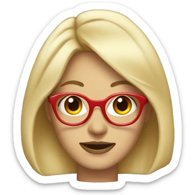 Blonde woman with medium length hair with red glasse sticker