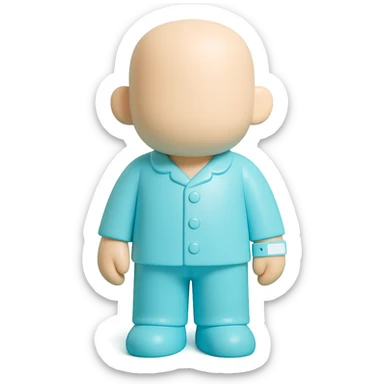 professional 3D vinyl toy figure of a faceless adult wearing #6fe8f3 pajamas and a hospital wristband, clean minimalist style, designed for Discord role icon use sticker