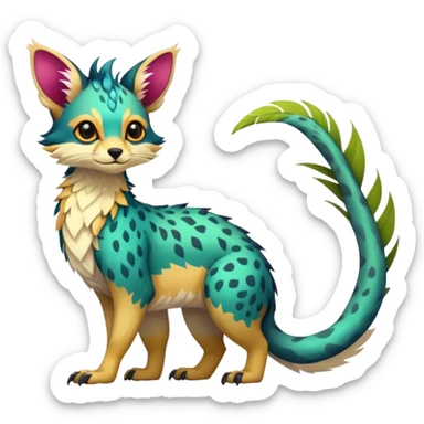 Feral Rare Fantasy vibrant colorful tropical Vernid-Trico-species by LiLaiRa, random markings, tufted tail, tufted ears, full body sticker
