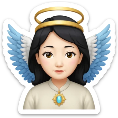 Angel Old Lady with wings black hair asian  smaller eyes w hLo sticker