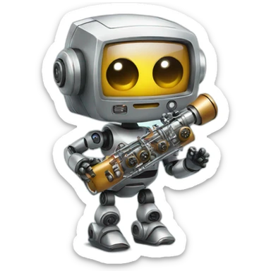 robot holding a recorder sticker