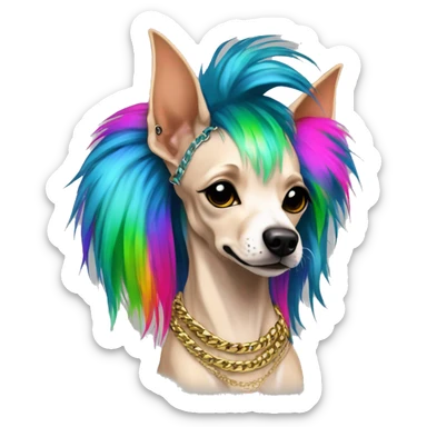 Punk Chinese crested dog neon rainbow hair gold chain punk piercings tattoos punk ear piercings sticker