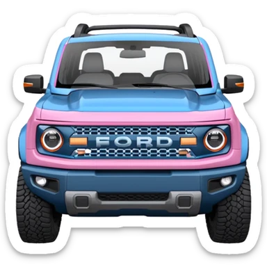grey blue Ford bronco sport with a pink grill guard sticker