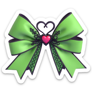 green gothic bow with black lace trim and heart charm, remove background sticker