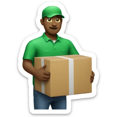 A courier with a green package sticker