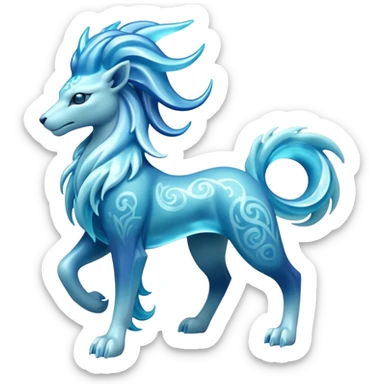 Crystalline Transparent-Cyan Smooth-Fractal Ice-Carved Regal Suicune-Amaura fusion creature (full body) sticker