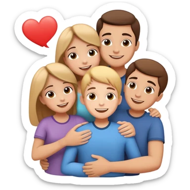 family hugging with a speech bubble saying I love you, cheerful and expressive sticker