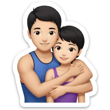 buff korean Man black hair hugging girl with black pixie cut  sticker