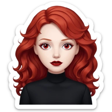 Julia Grant from Summer of Fear with medium red wavy hair, black outfit, white and red eyes sticker