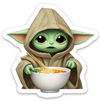 Baby yoda eating ramen wearing hood sticker