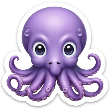 Cinematic Cute Shy Baby Octopus Portrait Emoji, Tentacles tucked slightly inward in an adorably bashful pose, featuring a softly glowing, round light blue-purple body with enormous, soulful eyes peering out timidly, Simplified yet irresistibly adorable features, highly detailed, glowing with a delicate, soothing marine radiance, high shine, quiet yet expressive, stylized with an air of gentle mystery, soft glowing outline, capturing the essence of a tiny, shy deep-sea creature that seems as if it could slowly peek out and explore the world with cautious curiosity! sticker