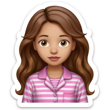 lightskin girl  pink and white striped pajama shirt shirt and long wavy brown brown hair  sticker