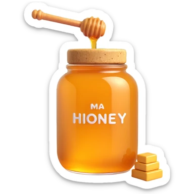 3D emoji style honey jar, with a cork lid, golden honey, simple and expressive sticker