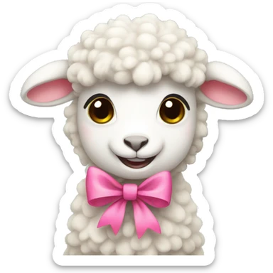 Furry lamb with pink bow sticker
