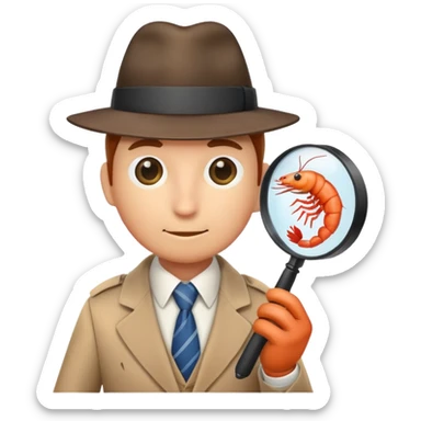 Classic iOS shrimp in the form of a detective in a tie and a hat with a magnifying glass sticker
