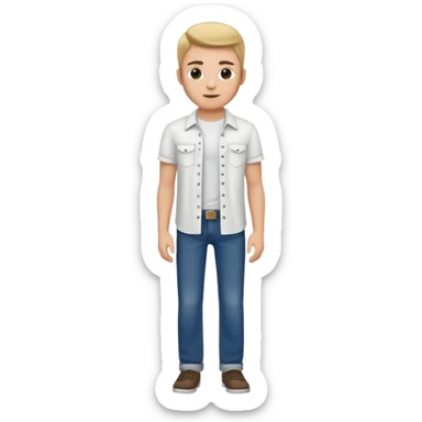 Look All jeans de lavagem escura com uma camiseta branca por baixo da camisa e a camisa aberta sticker