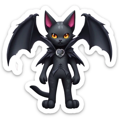  cool edgy kawaii anime-style ethereal dark-punk-themed animal vampiric cat-hybrid Fakemon with fangs and bat-wing-ears with a collar full body sticker