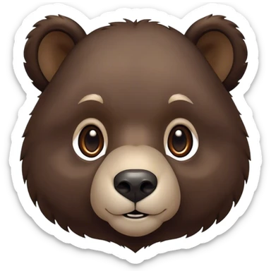 Cinematic Noble bear cub Portrait Emoji, Poised and regal, with a large, imposing build and a thick, well-groomed rich dark brown fur, deep-set soulful eyes, Simplified yet sharp and sophisticated features, highly detailed, glowing with a soft, dignified glow, high shine, intelligent and formidable, stylized with an air of wild majesty, focused and attentive, soft glowing outline, capturing the essence of a watchful and commanding guardian, so majestic it feels as though it could lumber out of the screen with effortless authority! sticker