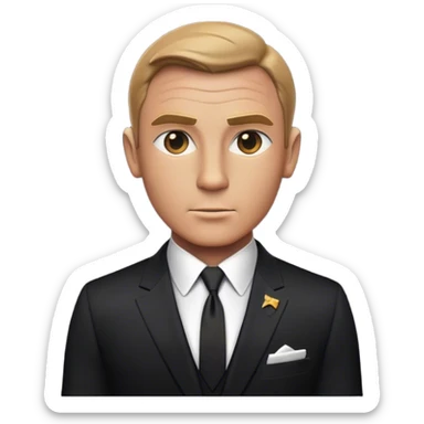 Cinematic Realistic James Bond Portrait Emoji, depicted as a suave, sophisticated secret agent in a tailored suit with a cool, composed gaze and an air of stealth and charm, rendered with crisp textures and dynamic cinematic lighting that captures his timeless espionage allure. sticker