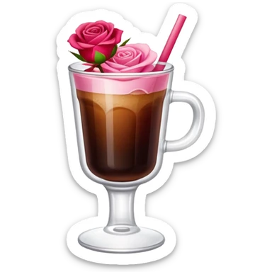 Cold brew coffee with roses pink red and small size mini glas cup sticker