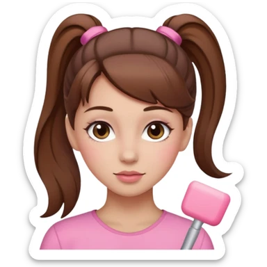 girl with brown hair in a ponytail with pink blush sticker