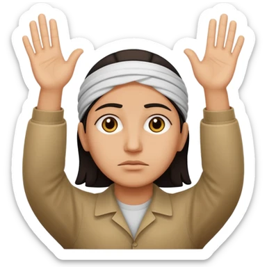 surrenders, portray an authentic 1980 Iraqi with a sad face and raised hands sticker