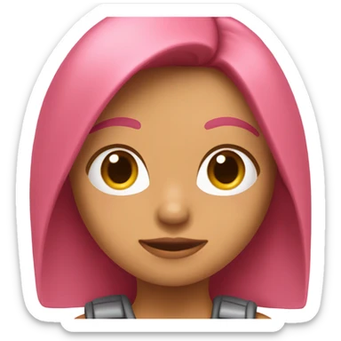 Chica pelo cobrizo con cámara rosa en mano como preparada para grabar sticker