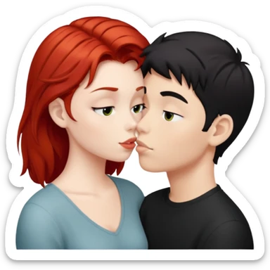 red-haired girl kissing black-haired boy sticker