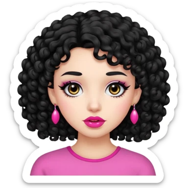 دختری با موهای مشکی فرفری و چشم های مشکی و لب های صورتی sticker