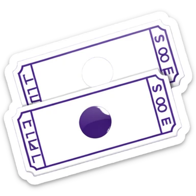 Two white tickets with a dark purple stamp on them sticker