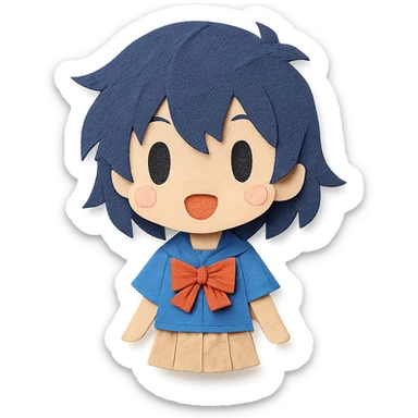 paper craft style anime character sticker