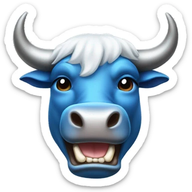 bull head that has a slight metallic shimmer of silver and blue colors. The bull's tongue is sticking out and teasing sticker
