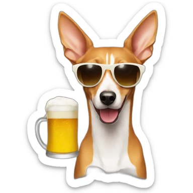 podenco with sunglasses taking a beer sticker