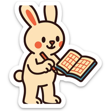 cream bunny writing in planner, standing, vibrant toon style sticker