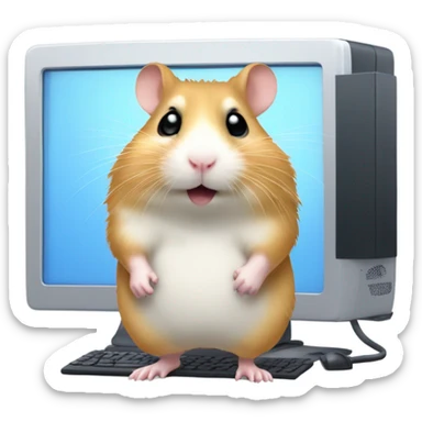 a computer screen showing files with a cute hamster standing by sticker
