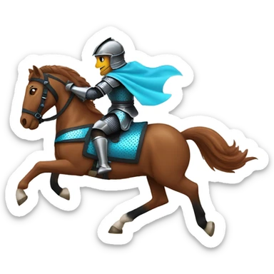 Chestnut and black speckled horse running galloping wearing blue and cyan armour  sticker