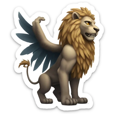 scary winged lion’s upper body with arms crossed sticker