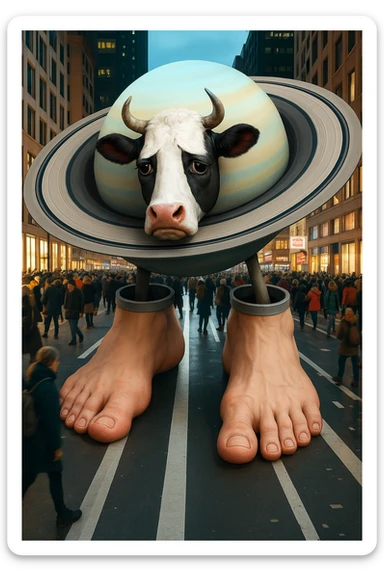 Change the cow's face to a sad expression while keeping the image quality and style the same as the original image. sticker