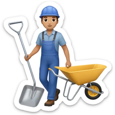 Landscaping company worker, walking with wheelbarrow, full body sticker