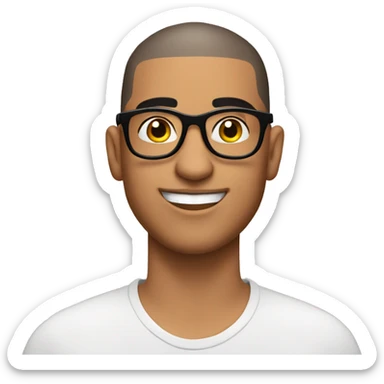 Hispanic guy with buzz cut & glasses with tattoo sticker