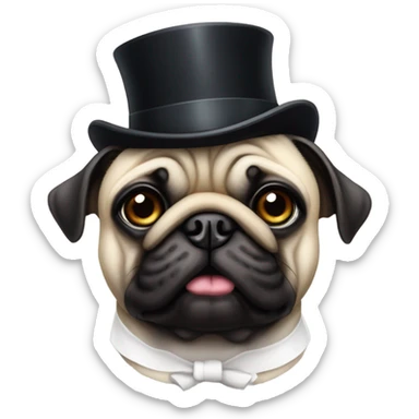 Fancy pug with monocle, tuxedo, cane, and a top hat sticker