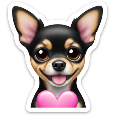 black & tan chihuahua puppy with a pink heart sticker