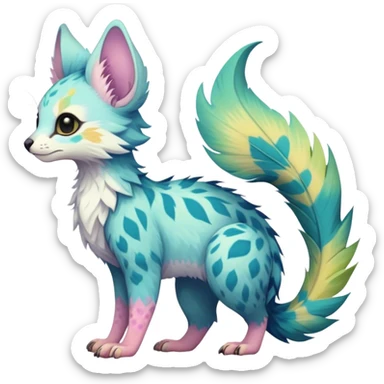 Feral Rare Fantasy pastel tropical Vernid-Trico-species by LiLaiRa, random markings, tufted tail, tufted ears, full body sticker
